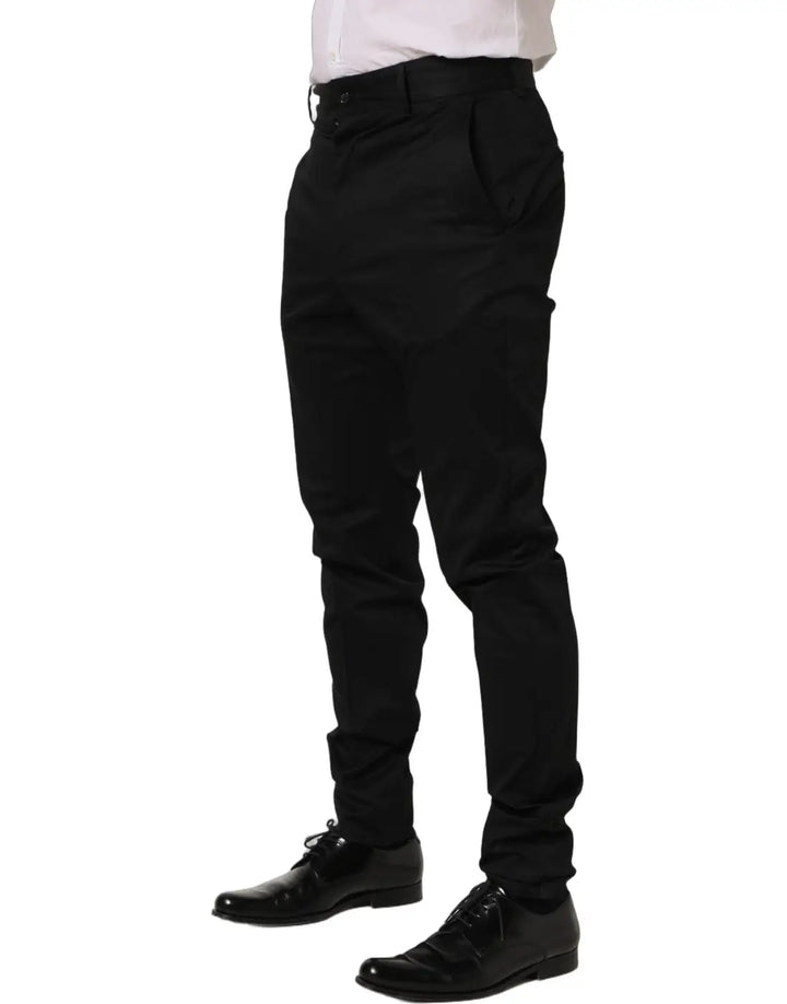 Dolce &amp; Gabbana Black Cotton Tapered Leg Dress Trouser Pants