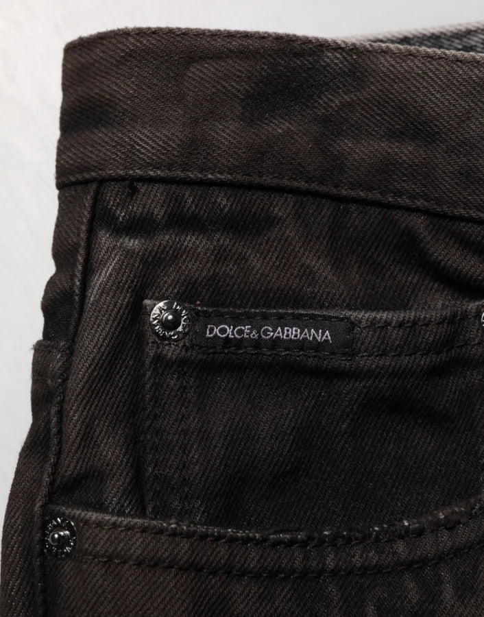 Dolce &amp; Gabbana Black Cotton Tattered Denim Men Bermuda Short