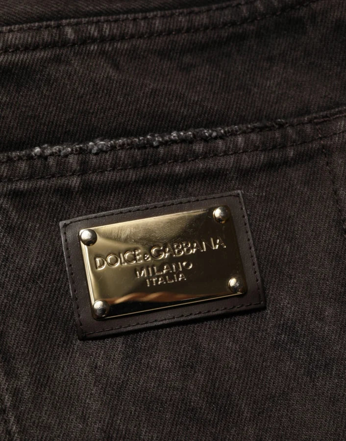 Dolce &amp; Gabbana Black Cotton Tattered Denim Men Bermuda Short