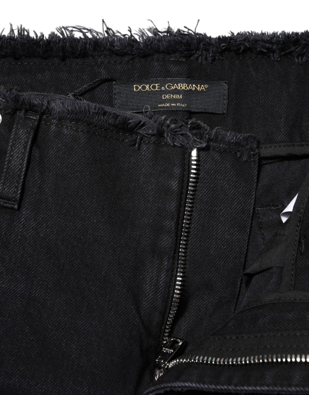Dolce &amp; Gabbana Black Cotton Tattered Mid Waist Denim Jeans