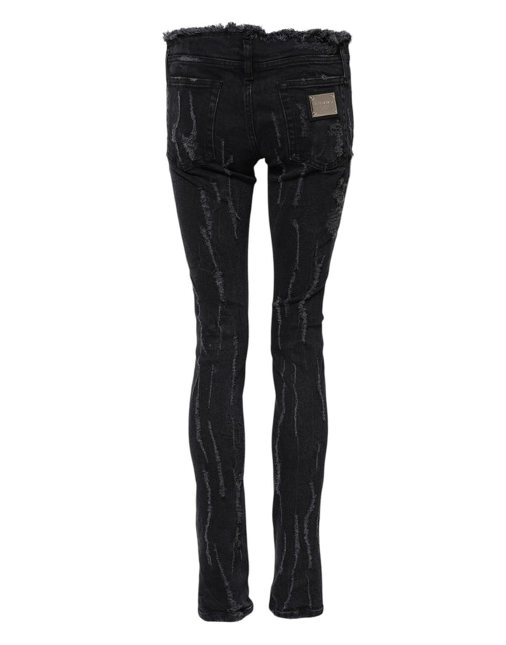 Dolce &amp; Gabbana Black Cotton Tattered Skinny Denim Jeans