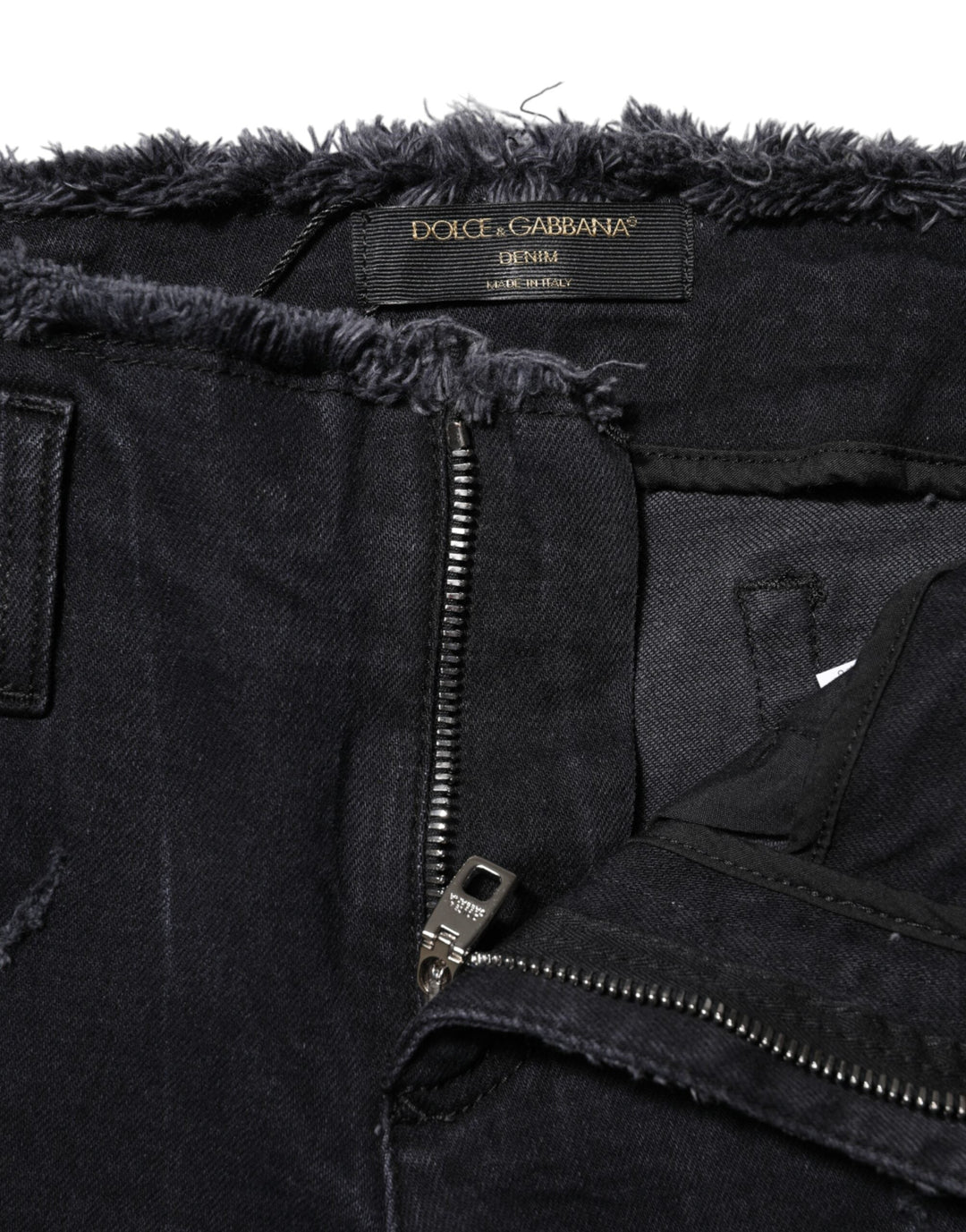 Dolce &amp; Gabbana Black Cotton Tattered Skinny Denim Jeans