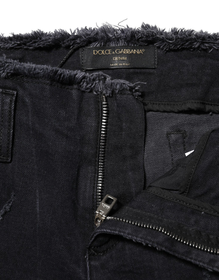 Dolce &amp; Gabbana Black Cotton Tattered Skinny Denim Jeans