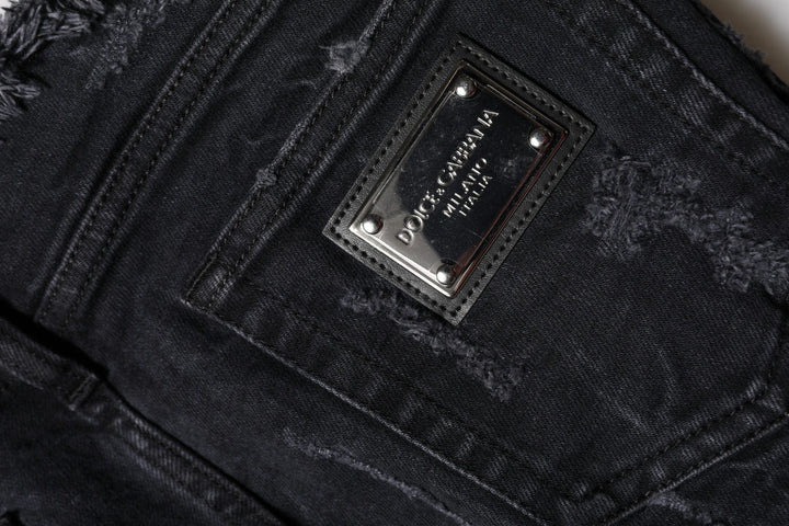 Dolce &amp; Gabbana Black Cotton Tattered Skinny Denim Jeans