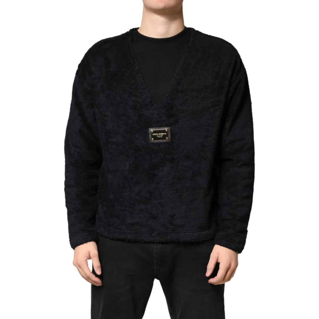 Dolce & Gabbana Black Cotton V-Neck Men Sweatshirt Sweater