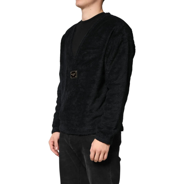 Dolce & Gabbana Black Cotton V-Neck Men Sweatshirt Sweater