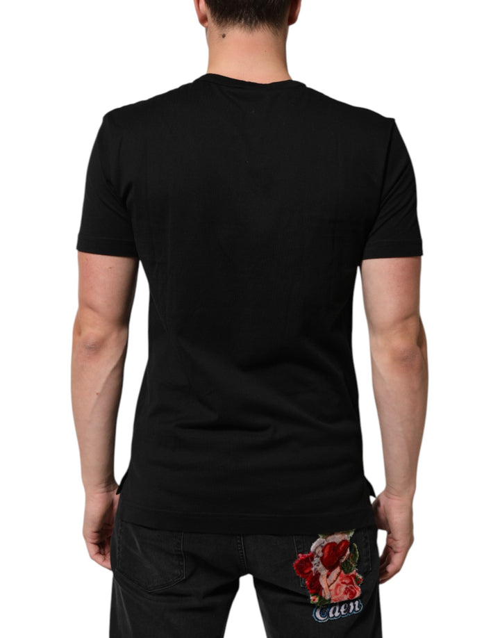Dolce &amp; Gabbana Black Cotton Velvet Logo Print Men T-shirt