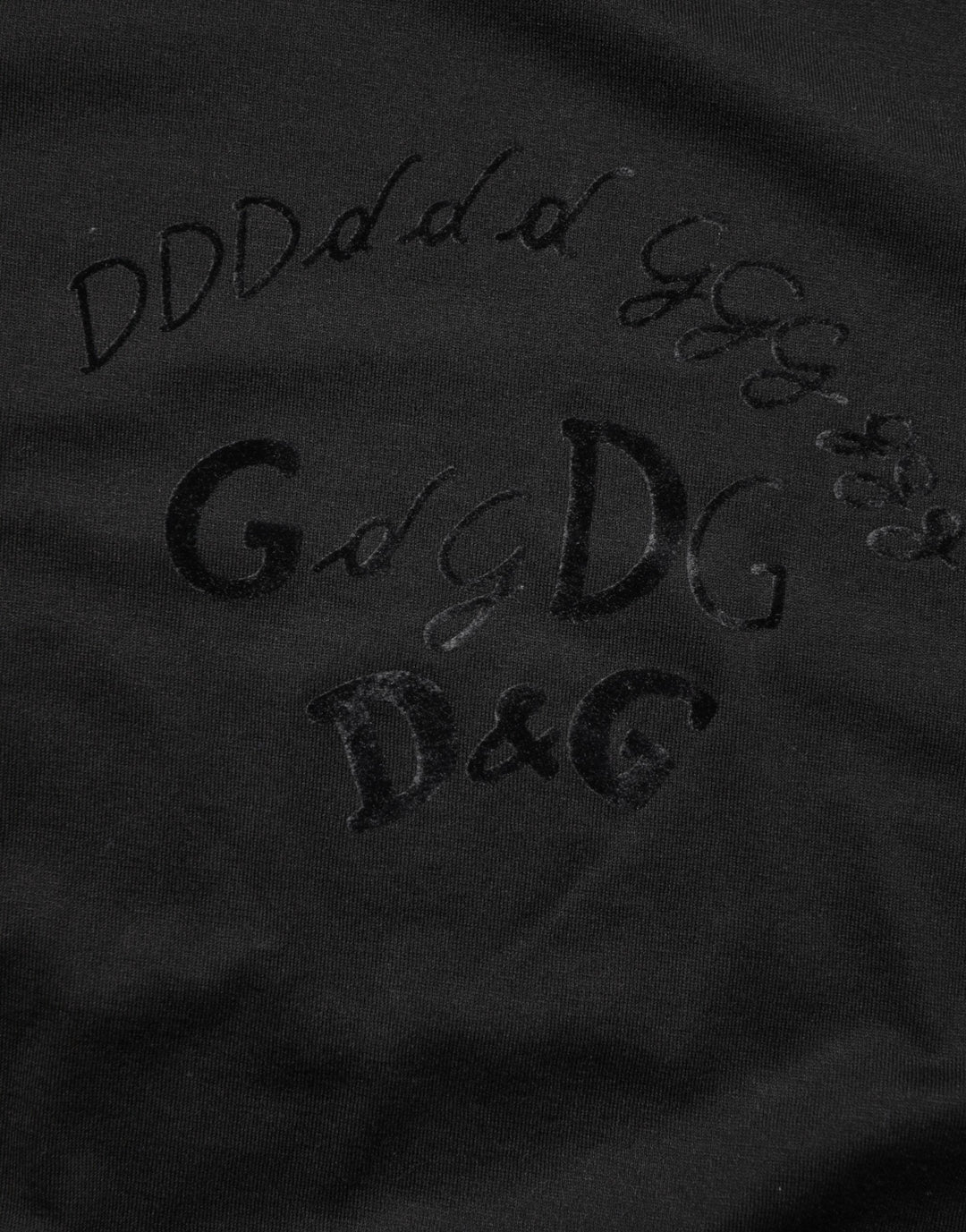 Dolce &amp; Gabbana Black Cotton Velvet Logo Print Men T-shirt