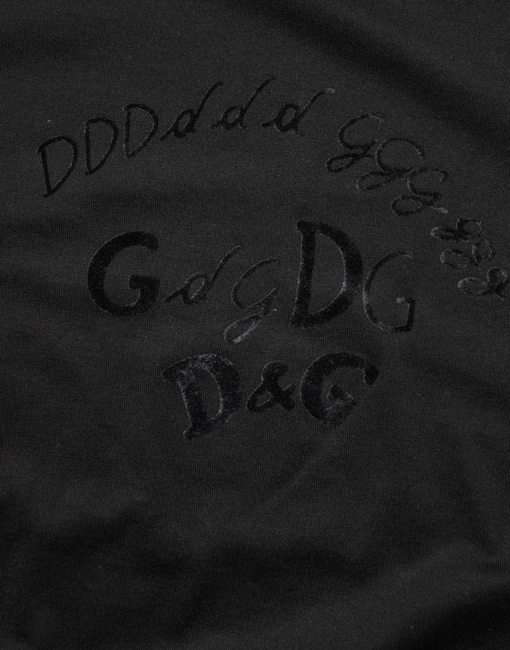 Dolce &amp; Gabbana Black Cotton Velvet Logo Print Men T-shirt