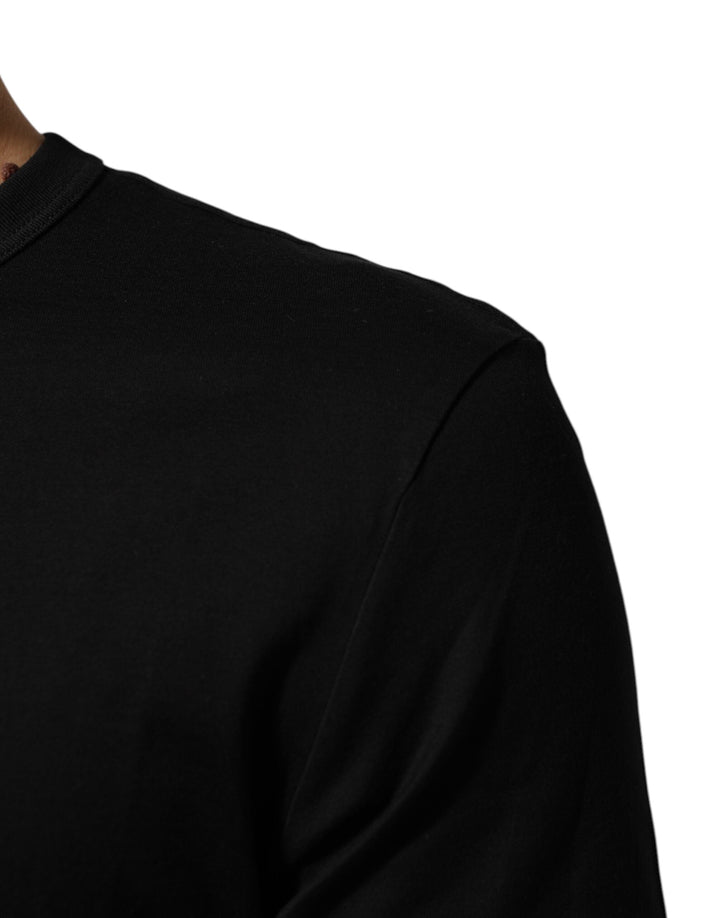Dolce &amp; Gabbana Black Cotton Velvet Logo Print Men T-shirt