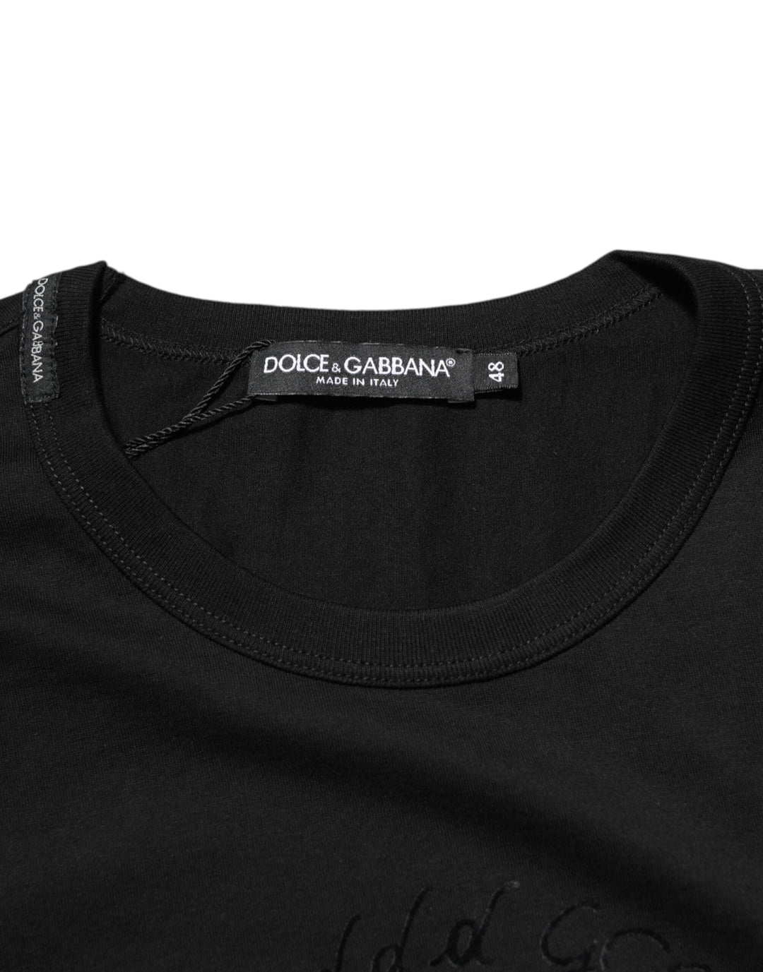 Dolce &amp; Gabbana Black Cotton Velvet Logo Print Men T-shirt