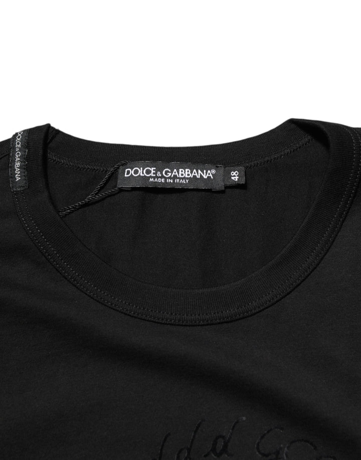 Dolce &amp; Gabbana Black Cotton Velvet Logo Print Men T-shirt