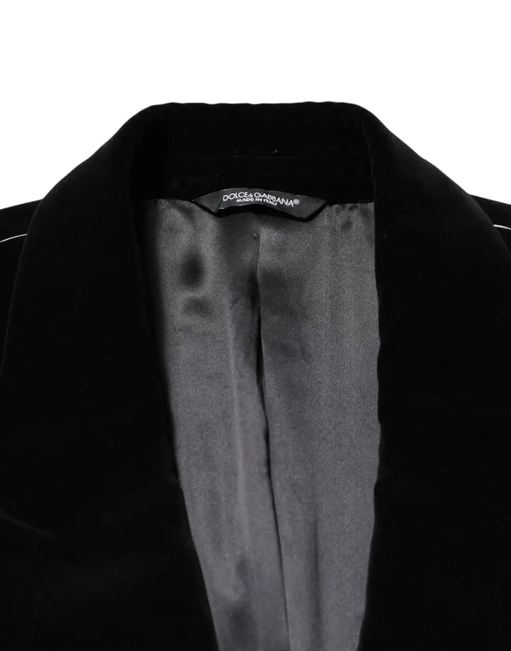 Dolce &amp; Gabbana Black Cotton Velvet Long Trench Coat Jacket
