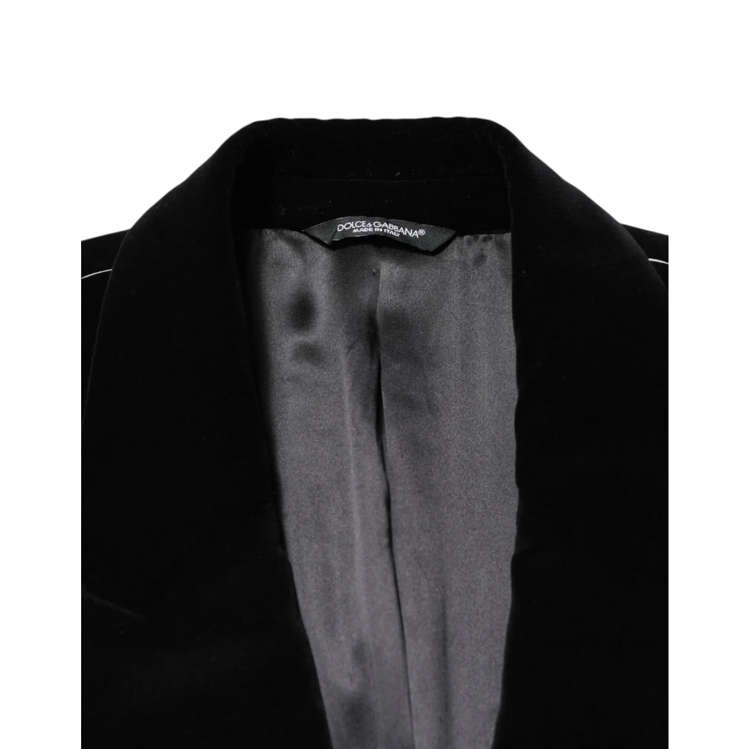 Dolce & Gabbana Black Cotton Velvet Long Trench Coat Jacket