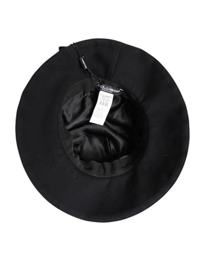 Dolce &amp; Gabbana Black Cotton Wide Brim Bucket Hat