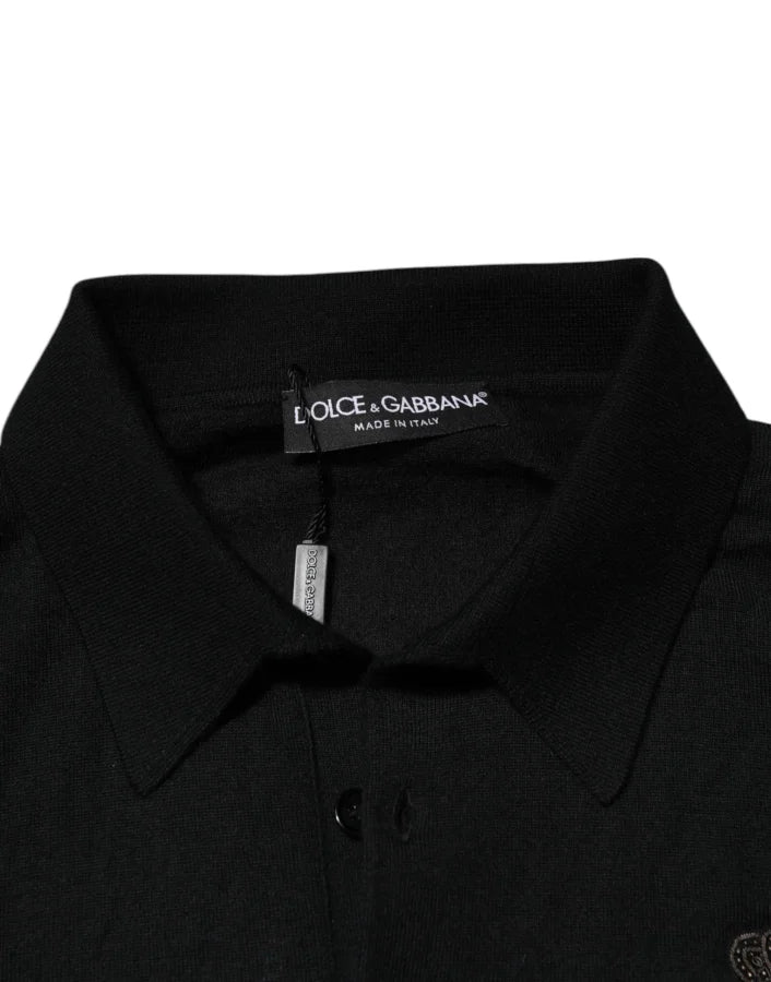 Dolce &amp; Gabbana Black Crest Long Sleeve Men Pullover Sweater