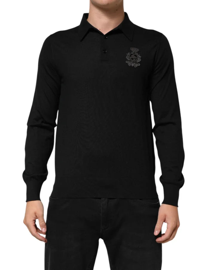 Dolce &amp; Gabbana Black Crest Long Sleeve Men Pullover Sweater