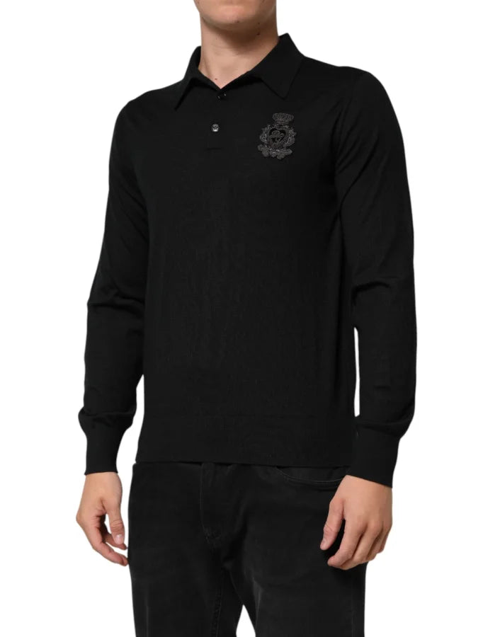 Dolce &amp; Gabbana Black Crest Long Sleeve Men Pullover Sweater