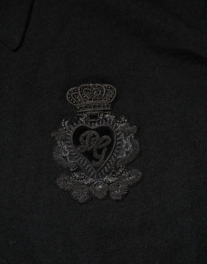 Dolce &amp; Gabbana Black Crest Long Sleeve Men Pullover Sweater