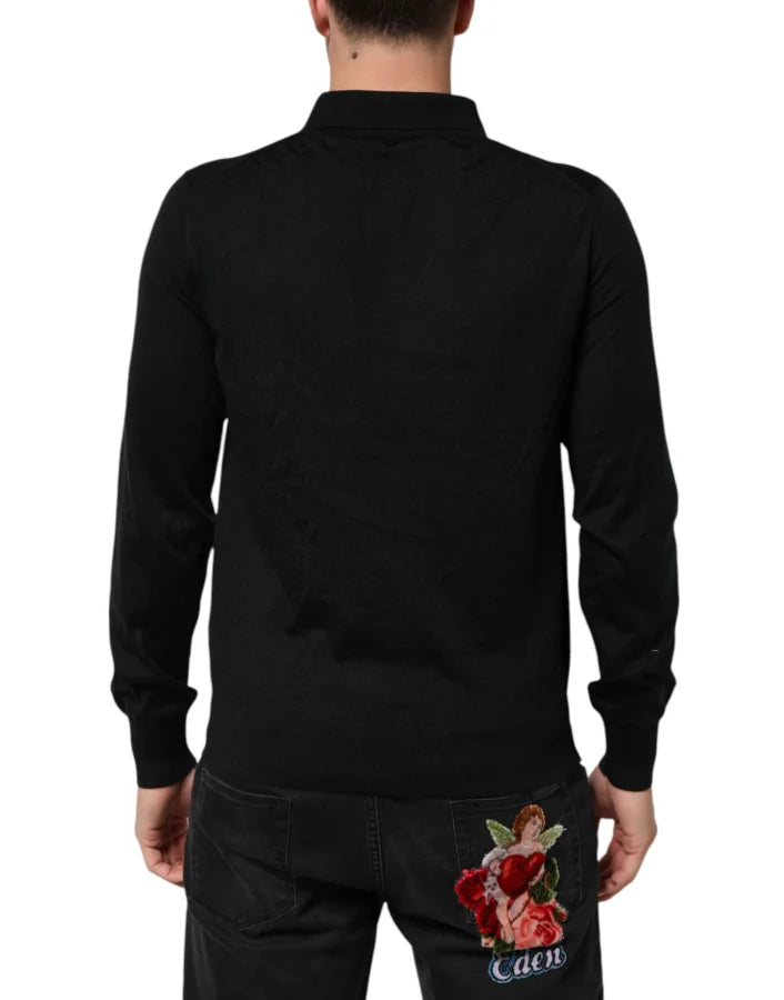 Dolce &amp; Gabbana Black Crest Long Sleeve Men Pullover Sweater