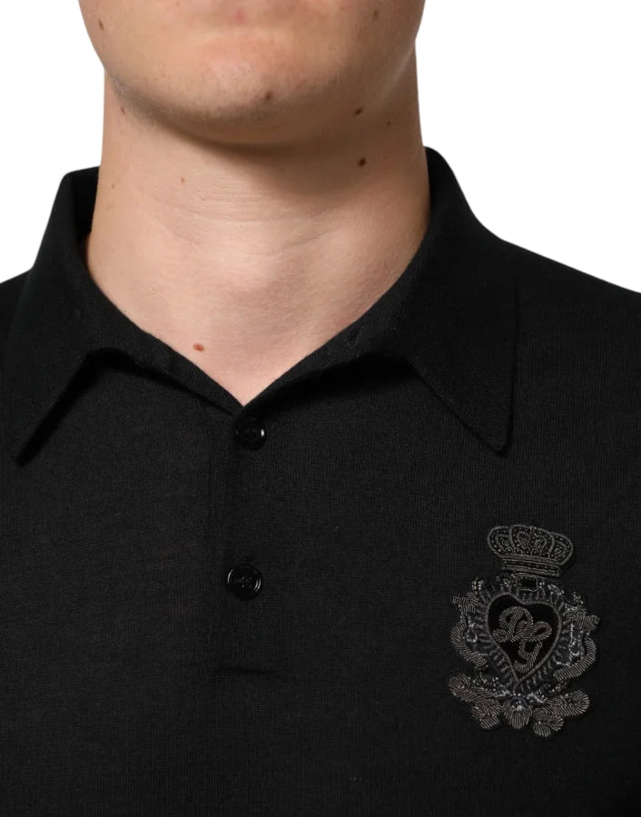 Dolce &amp; Gabbana Black Crest Long Sleeve Men Pullover Sweater