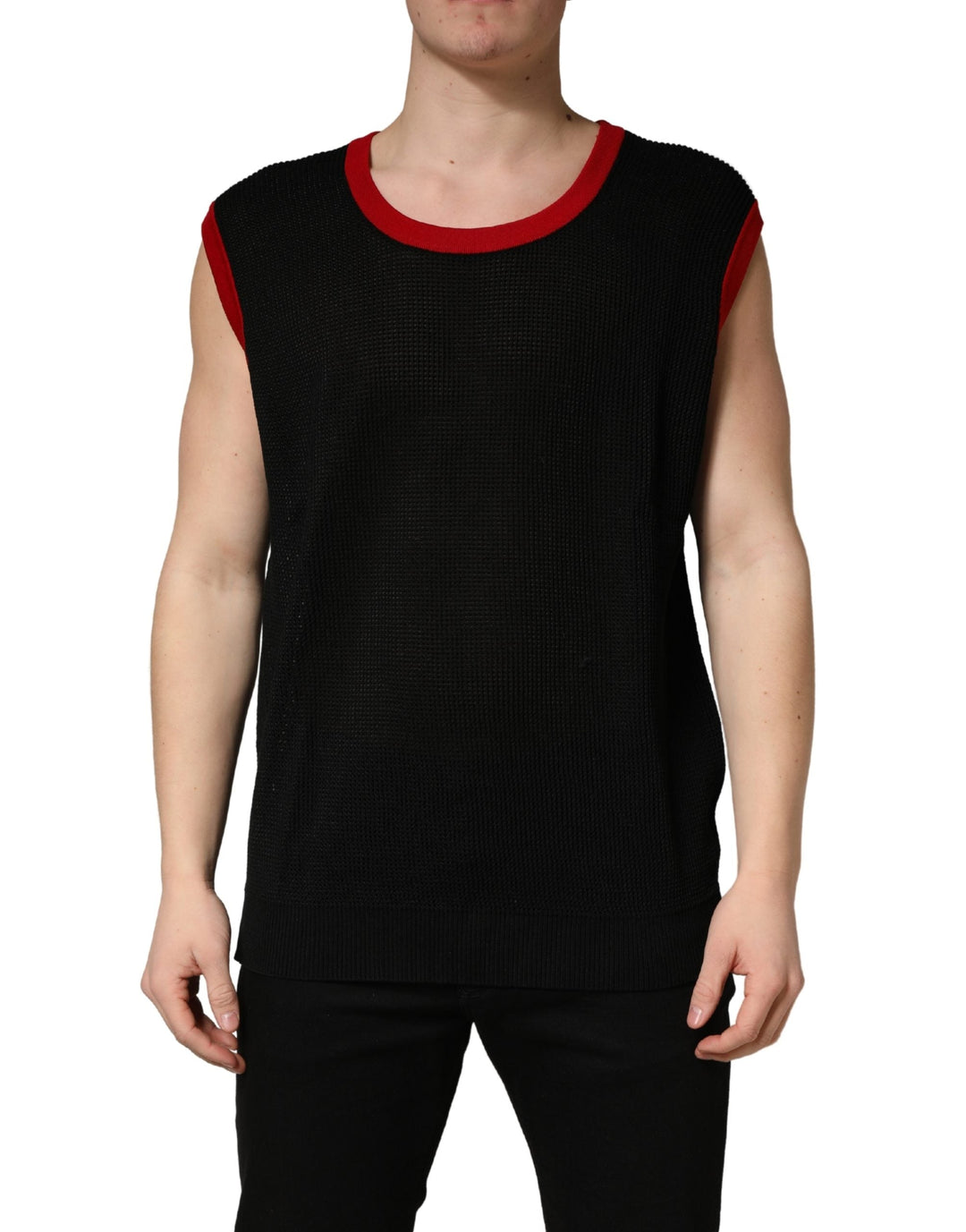 Dolce &amp; Gabbana Black Crew Neck Sleeveless Men Knit Vest T-shirt