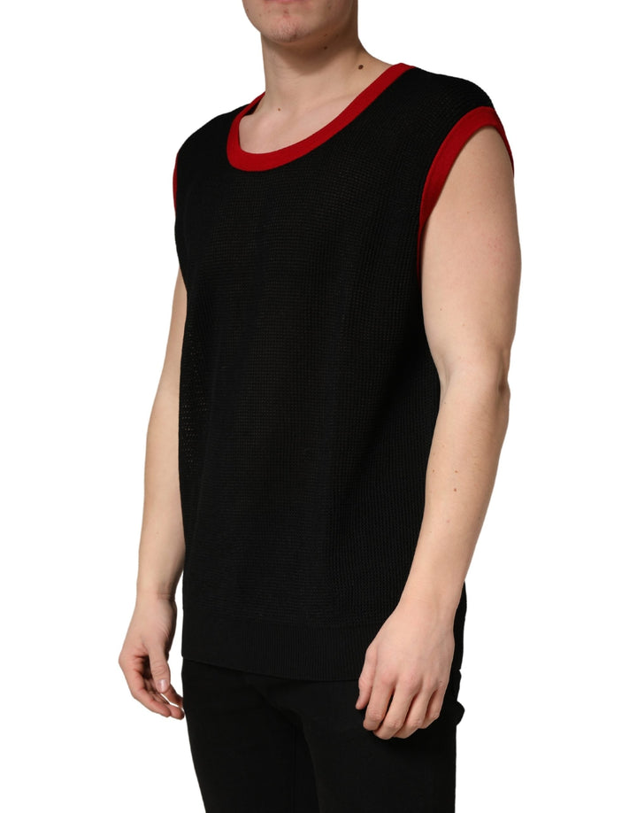Dolce &amp; Gabbana Black Crew Neck Sleeveless Men Knit Vest T-shirt