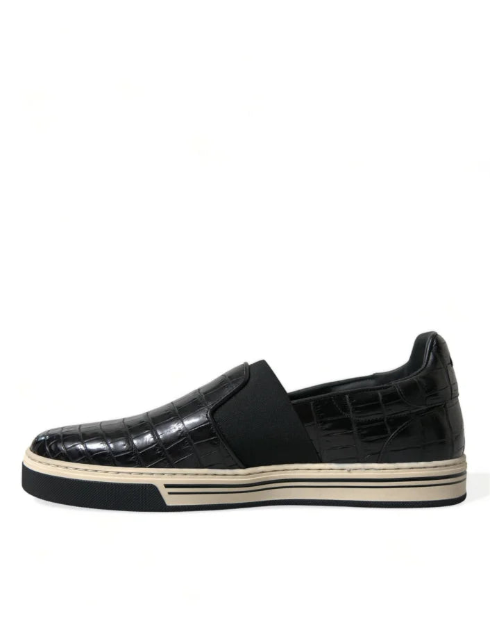 Dolce &amp; Gabbana Black Croc Exotic Leather Sneakers Shoes