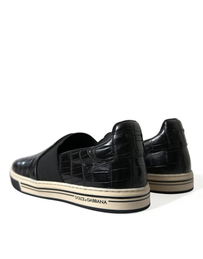 Dolce &amp; Gabbana Black Croc Exotic Leather Sneakers Shoes
