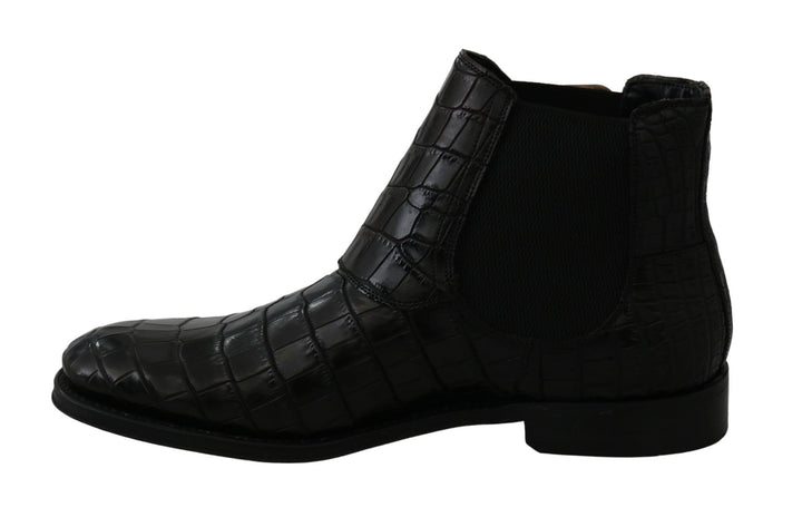 Dolce &amp; Gabbana Black Crocodile Leather Derby Boots Shoes