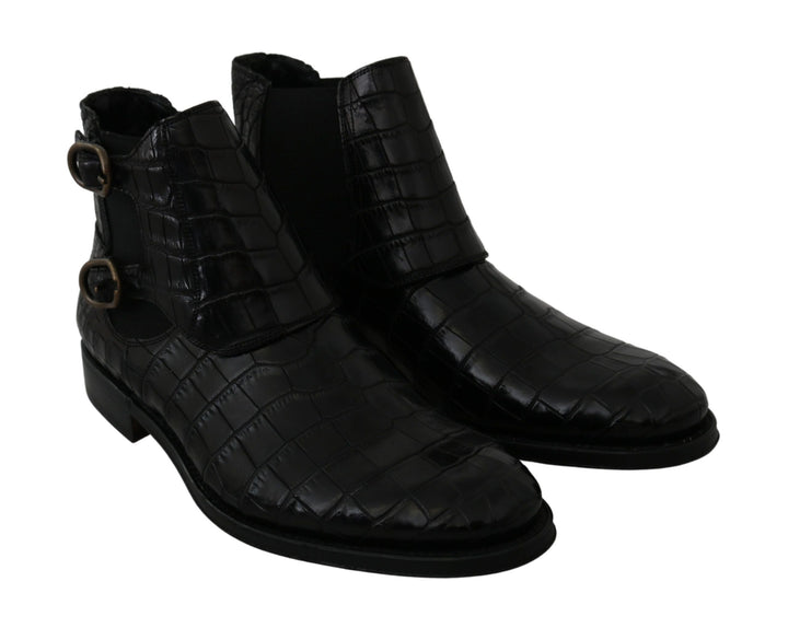 Dolce &amp; Gabbana Black Crocodile Leather Derby Boots Shoes