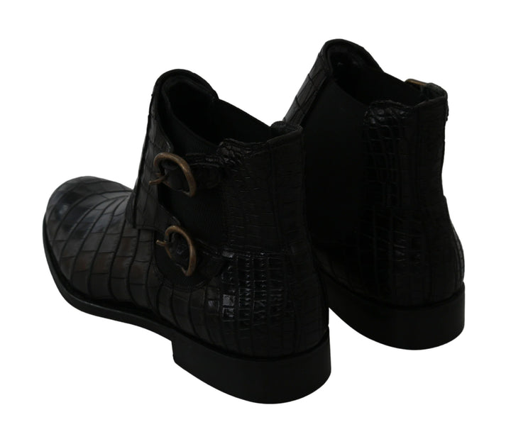 Dolce &amp; Gabbana Black Crocodile Leather Derby Boots Shoes