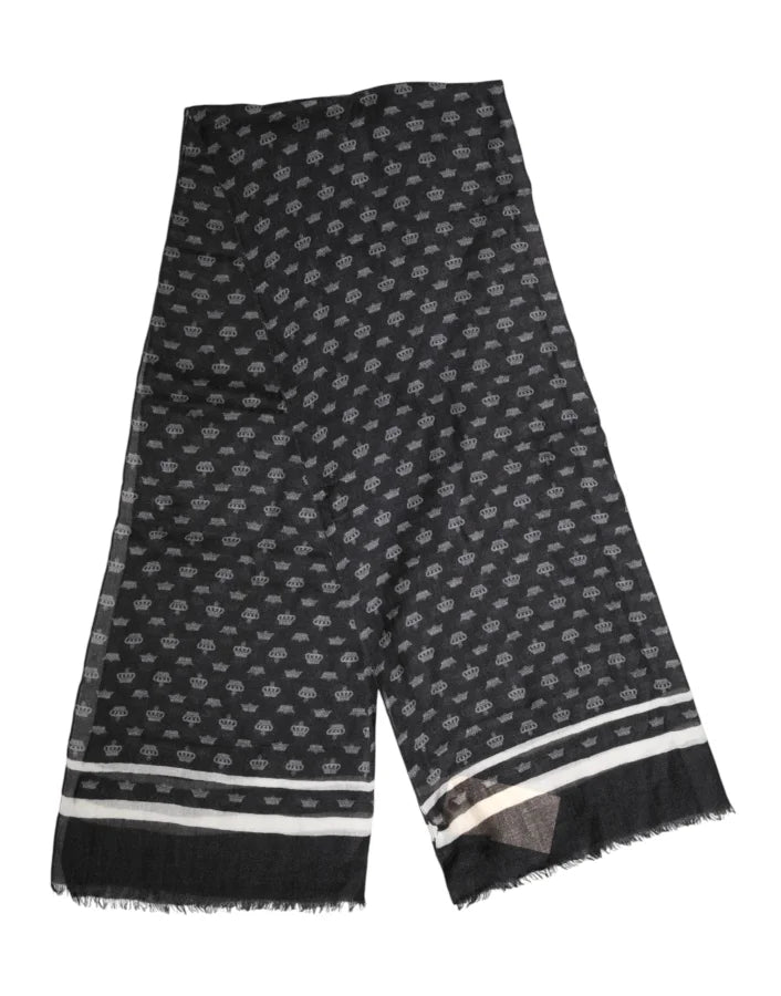 Dolce & Gabbana Black Crown Cashmere Neck Wrap Shawl Scarf