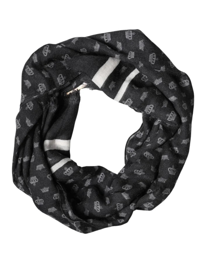 Dolce &amp; Gabbana Black Crown Cashmere Neck Wrap Shawl Scarf