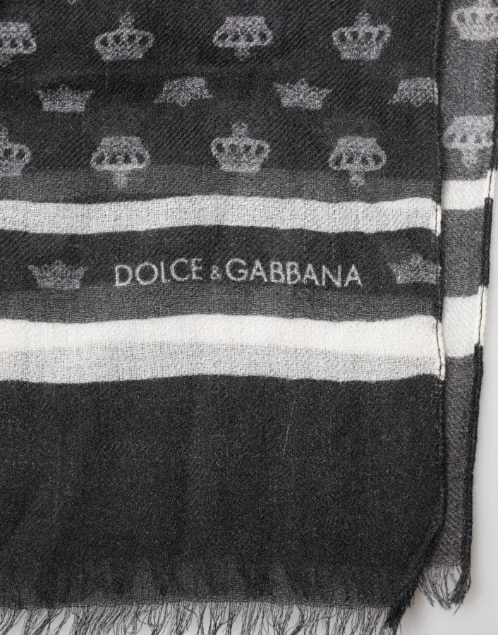 Dolce &amp; Gabbana Black Crown Cashmere Neck Wrap Shawl Scarf