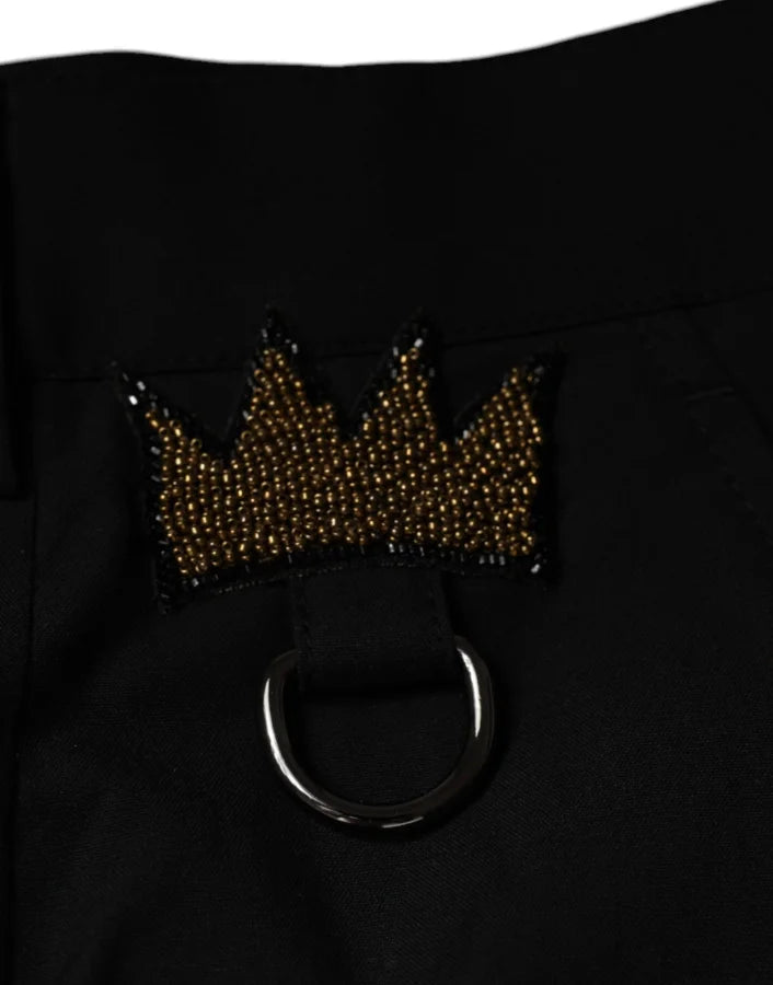 Dolce &amp; Gabbana Black Crown Cotton Dress Pants