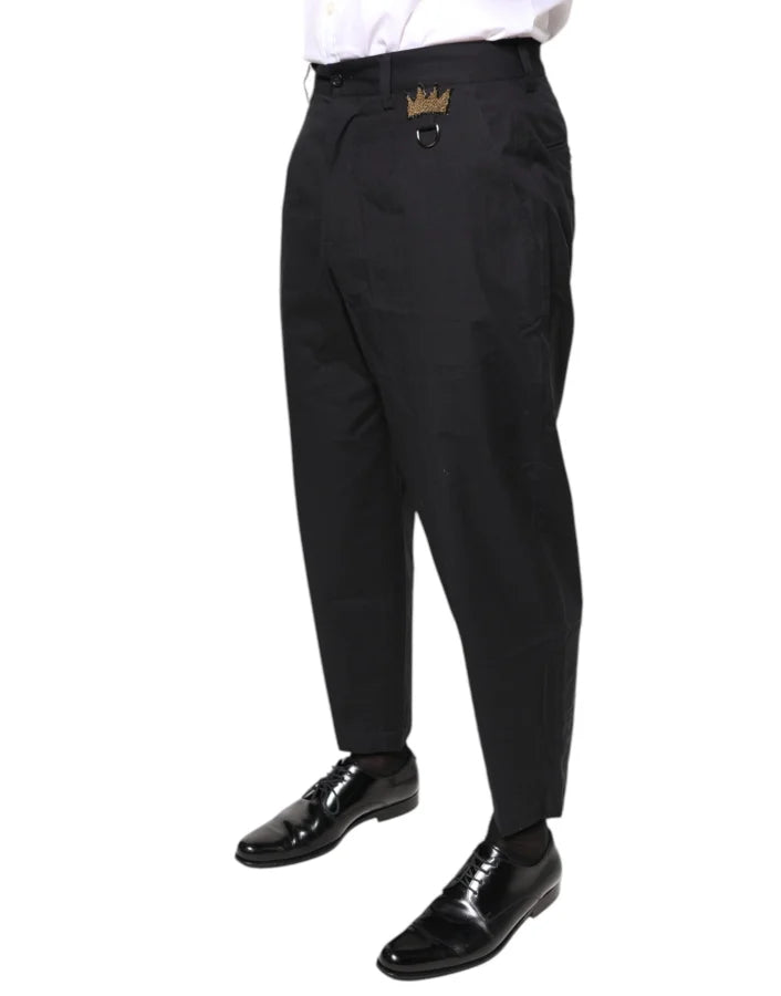 Dolce &amp; Gabbana Black Crown Cotton Dress Pants