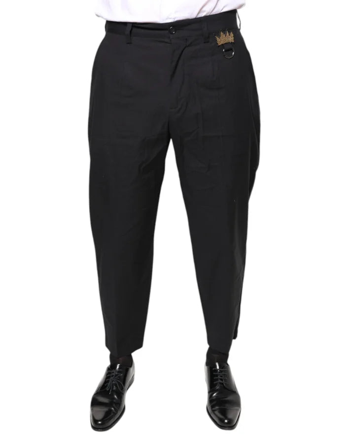 Dolce &amp; Gabbana Black Crown Cotton Dress Pants