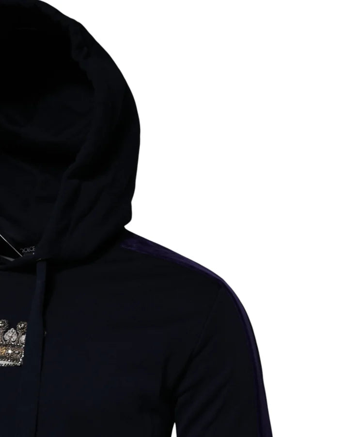 Dolce &amp; Gabbana Black Crown Cotton Hooded Sweatshirt Sweater