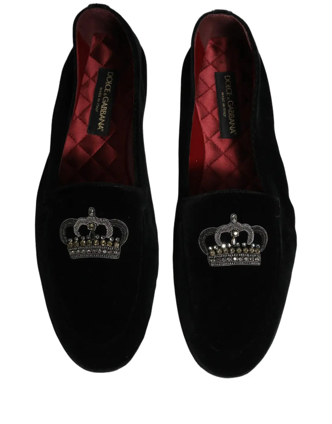 Dolce &amp; Gabbana Black Crown Embellished Dress Loafers Shoes