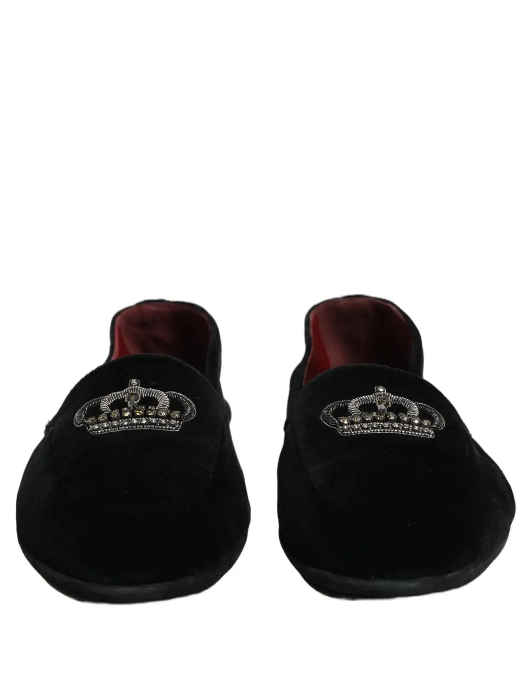 Dolce &amp; Gabbana Black Crown Embellished Dress Loafers Shoes