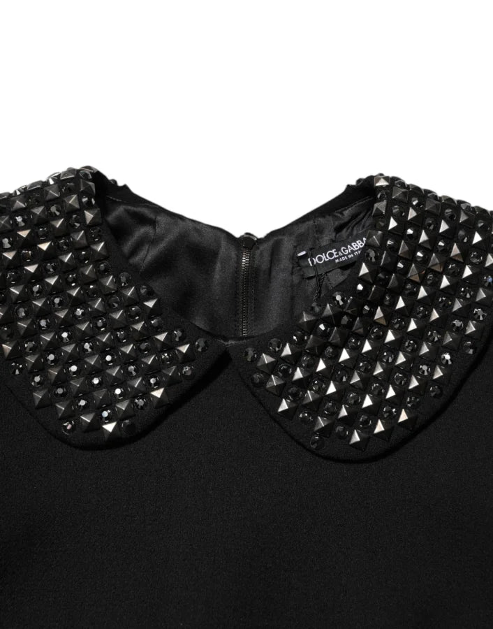 Dolce &amp; Gabbana Black Crystal Embellished Collared Mini Dress