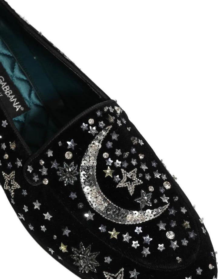 Dolce &amp; Gabbana Black Crystal Embellished Dress Loafers Shoes