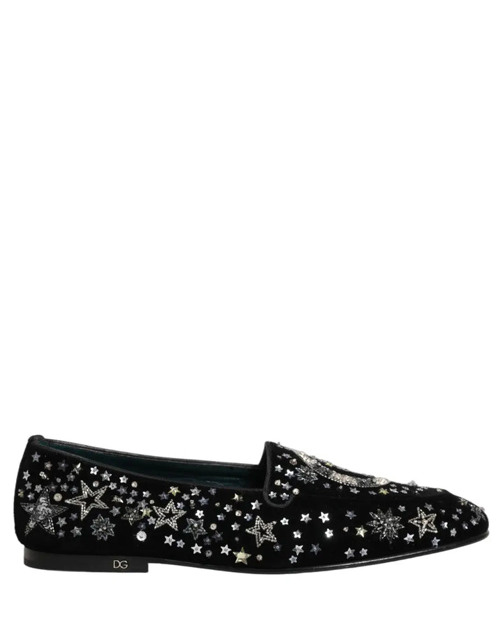 Dolce &amp; Gabbana Black Crystal Embellished Dress Loafers Shoes