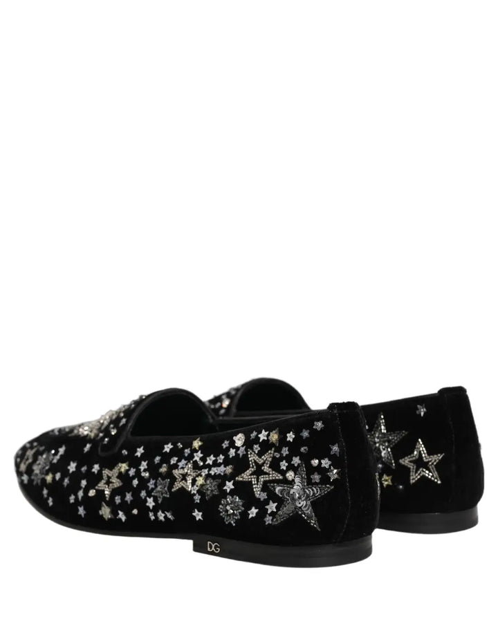 Dolce &amp; Gabbana Black Crystal Embellished Dress Loafers Shoes