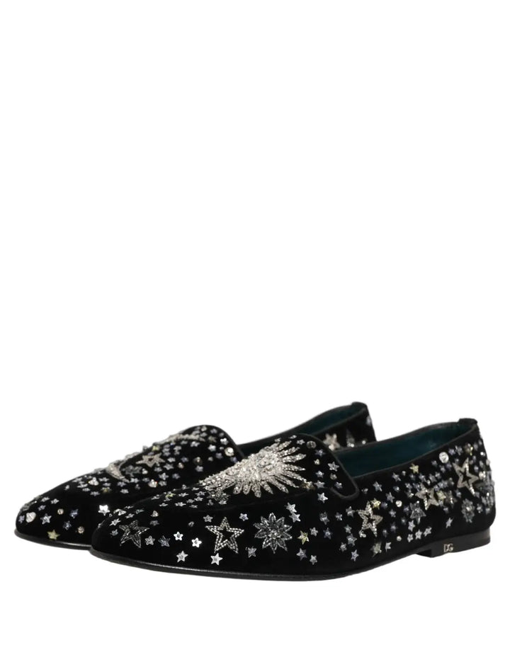 Dolce &amp; Gabbana Black Crystal Embellished Dress Loafers Shoes