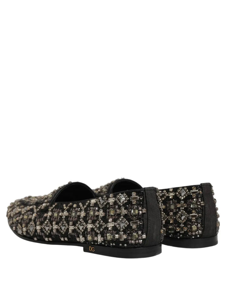 Dolce &amp; Gabbana Black Crystal Embellished Dress Loafers Shoes