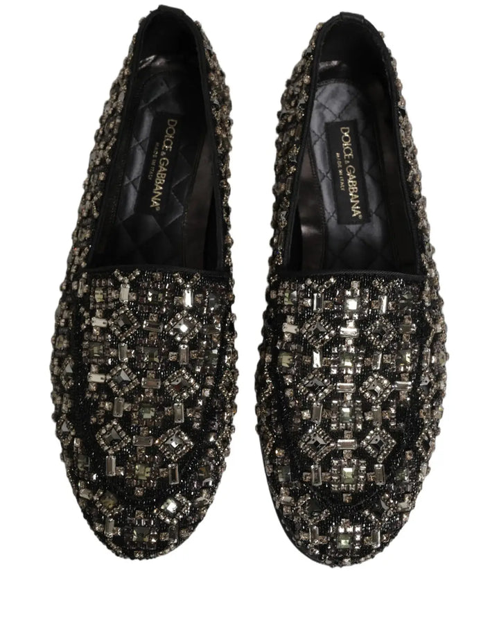 Dolce &amp; Gabbana Black Crystal Embellished Dress Loafers Shoes