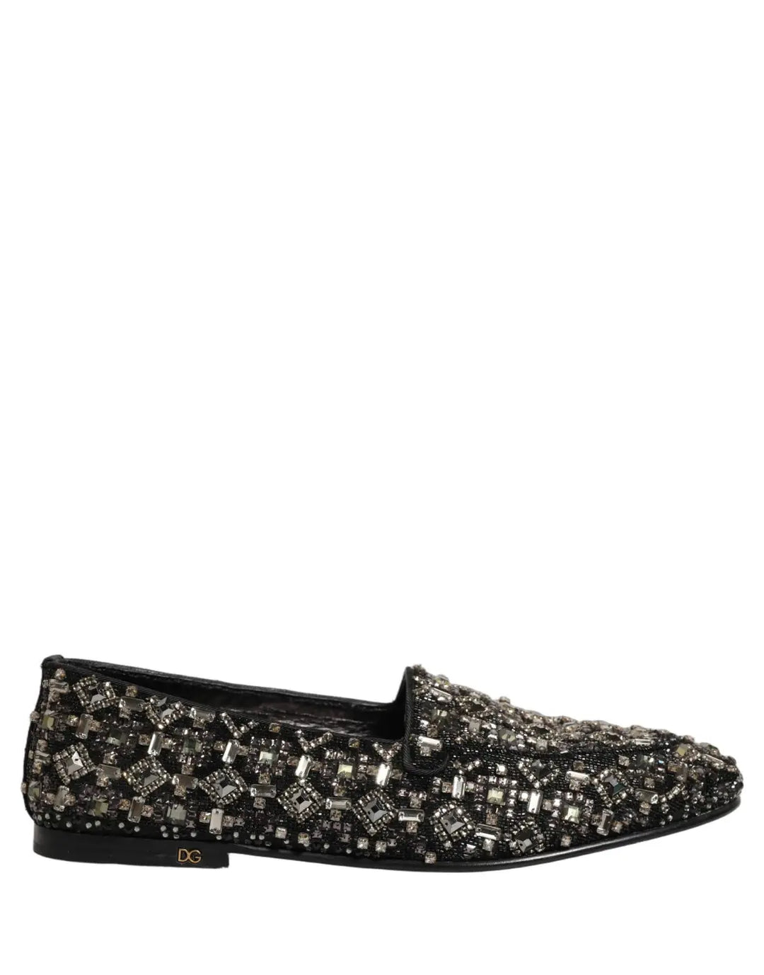 Dolce &amp; Gabbana Black Crystal Embellished Dress Loafers Shoes