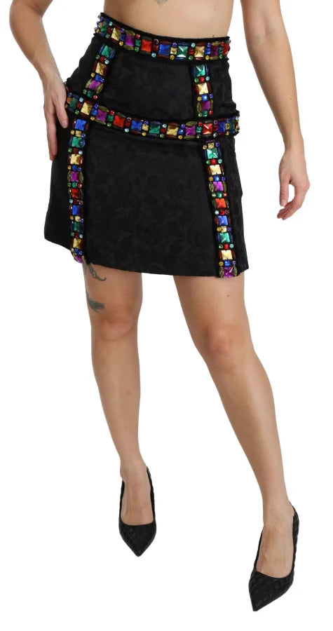 Dolce &amp; Gabbana Black Crystal Embellished High Waist Skirt